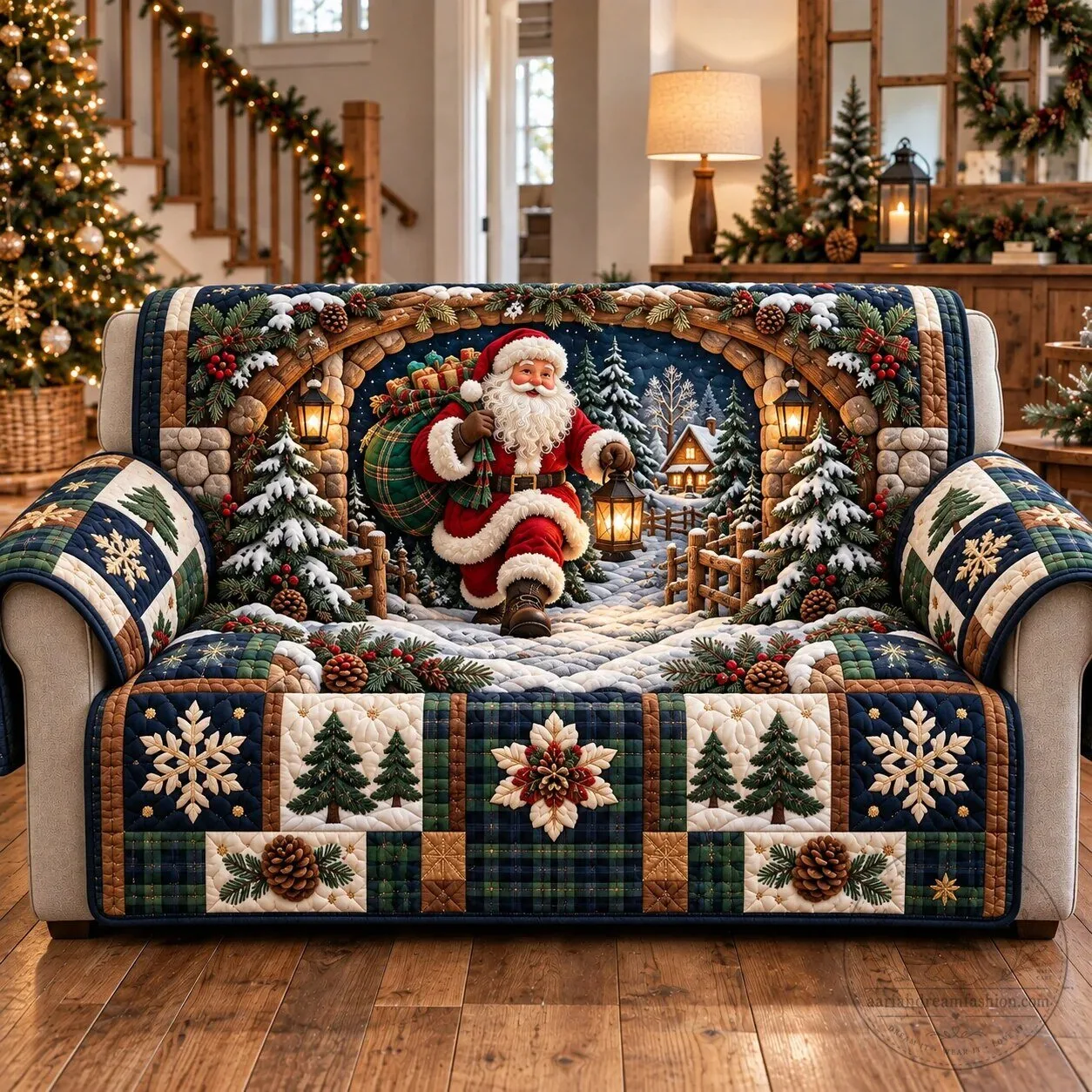 Christmas Santa Claus Winter Wonderland Quilted Sofa Cover 10 Christmas Santa Claus Winter Wonderland Quilted Sofa Cover