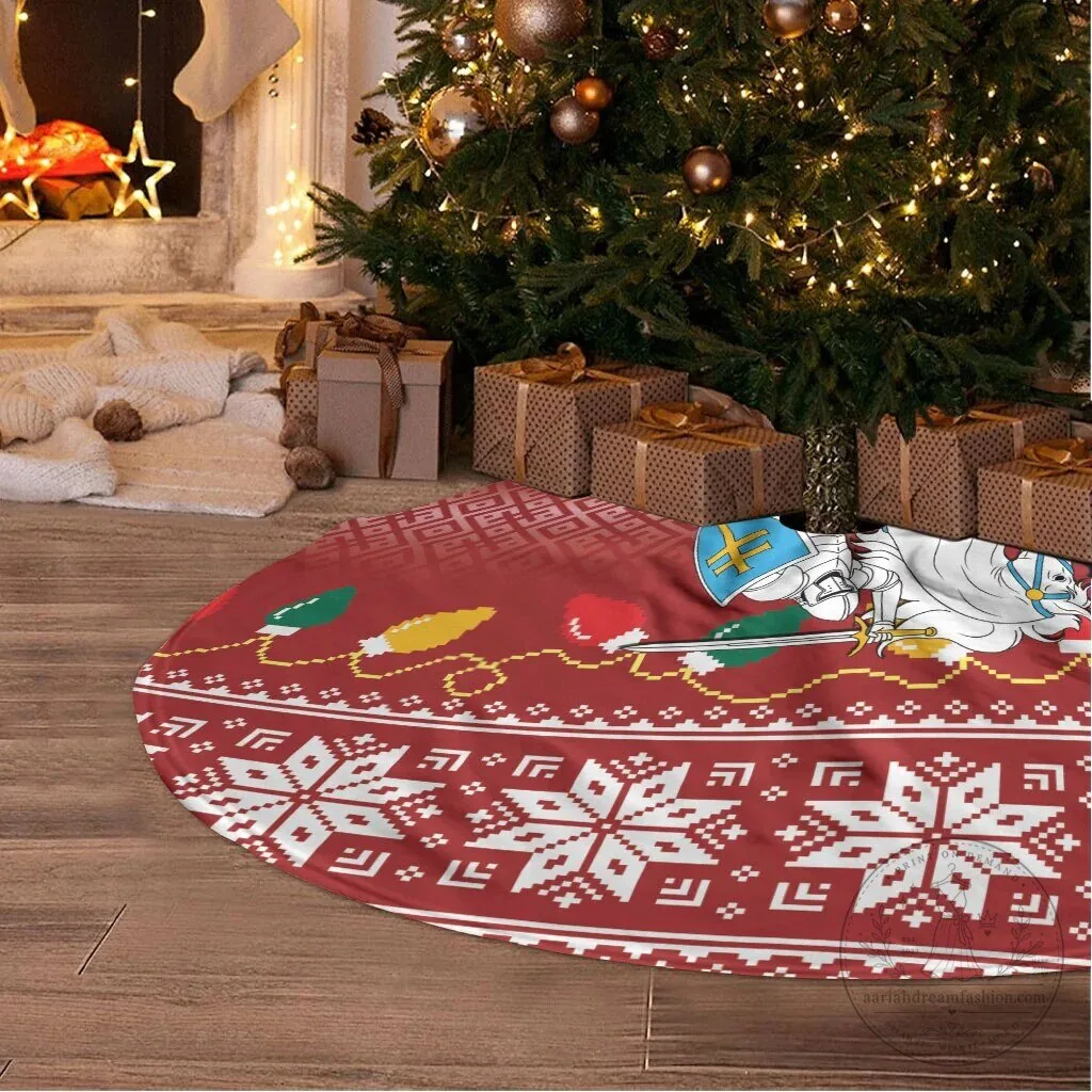 Lithuanian Christmas Tree Skirt with Vytis Knight and Linksmu Kaledu Design 8 Lithuanian Christmas Tree Skirt with Vytis Knight and Linksmu Kaledu Design