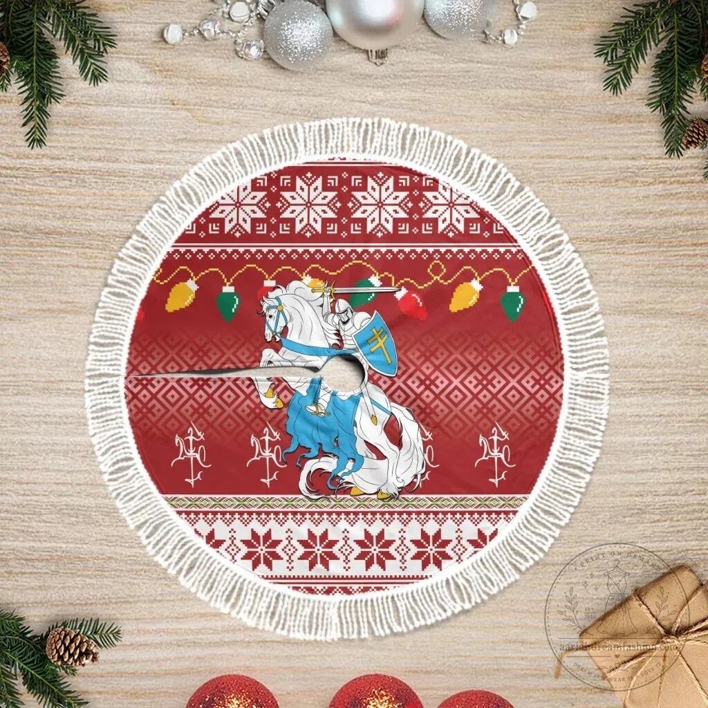 Lithuanian Christmas Tree Skirt with Vytis Knight and Linksmu Kaledu Design 9 Lithuanian Christmas Tree Skirt with Vytis Knight and Linksmu Kaledu Design