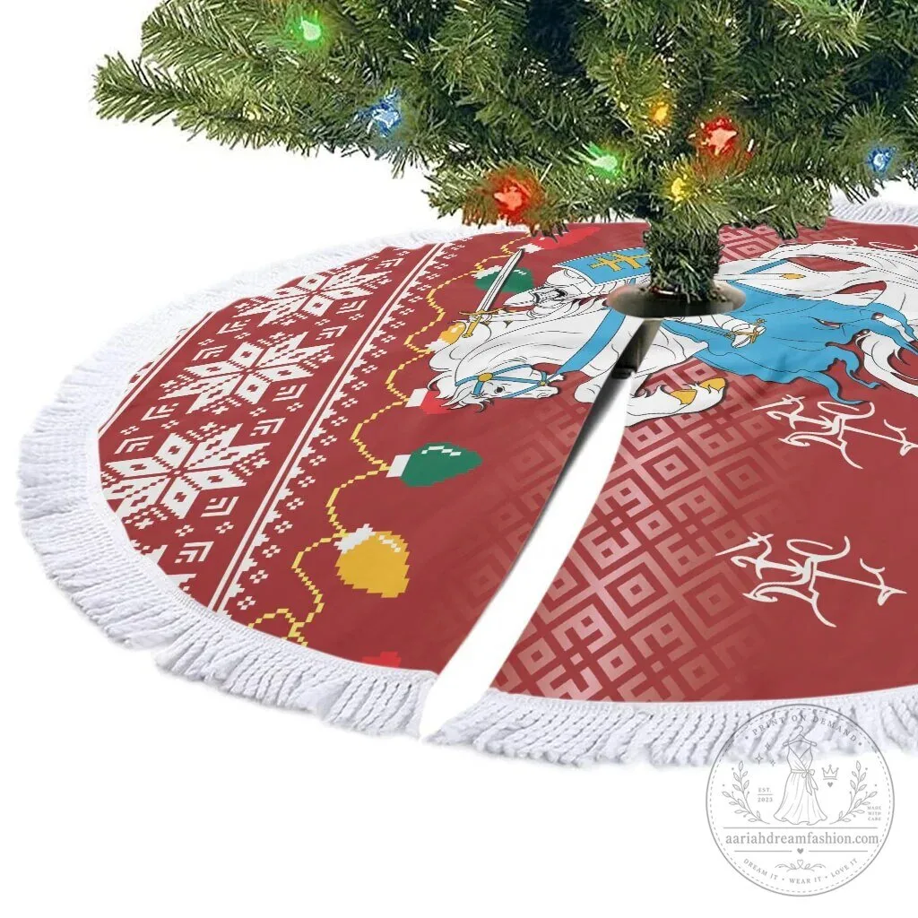Lithuanian Christmas Tree Skirt with Vytis Knight and Linksmu Kaledu Design 11 Lithuanian Christmas Tree Skirt with Vytis Knight and Linksmu Kaledu Design
