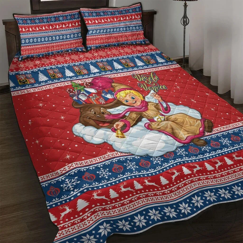 Czech Republic Christmas Jezisek Vesele Vanoce Quilt Bedding Set