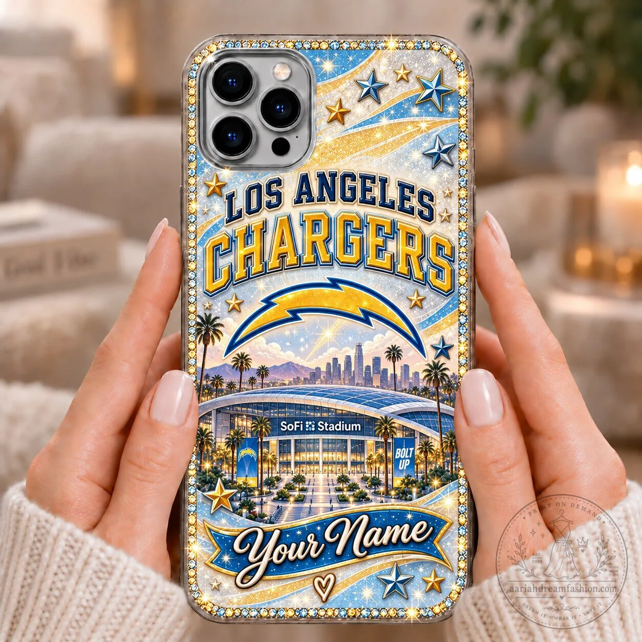 Los Angeles Chargers NFL SoFi Stadium Custom Name Phone Case for iPhone