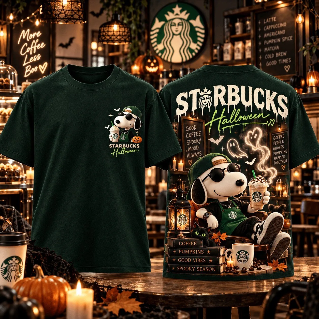 Starbucks Snoopy Halloween Pumpkin Coffee Spooky Mood Always T-Shirt