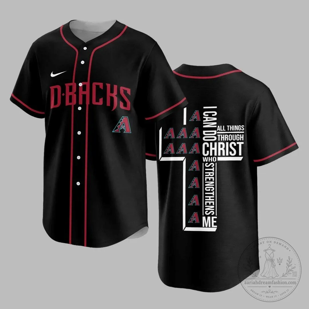 Arizona Diamondbacks Baseball Team Black Jersey with Christian Cross Design