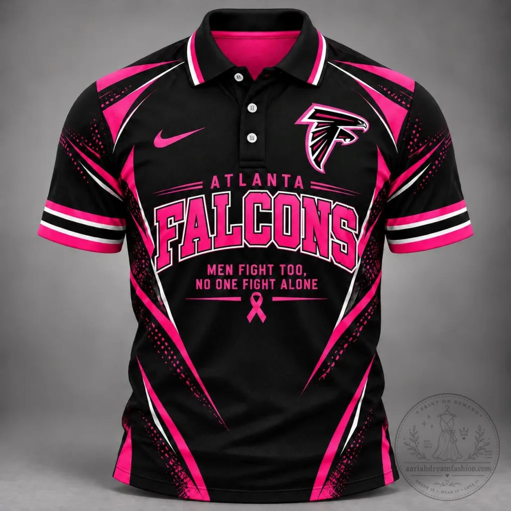 Atlanta Falcons Breast Cancer Awareness Pink Ribbon Men's Polo Shirt Atlanta Falcons Breast Cancer Awareness Pink Ribbon Men's Polo Shirt