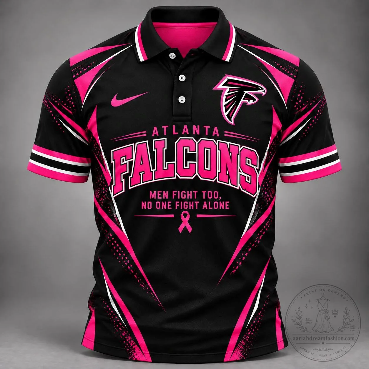 Atlanta Falcons Breast Cancer Awareness Pink Ribbon Men's Polo Shirt 5 Atlanta Falcons Breast Cancer Awareness Pink Ribbon Men