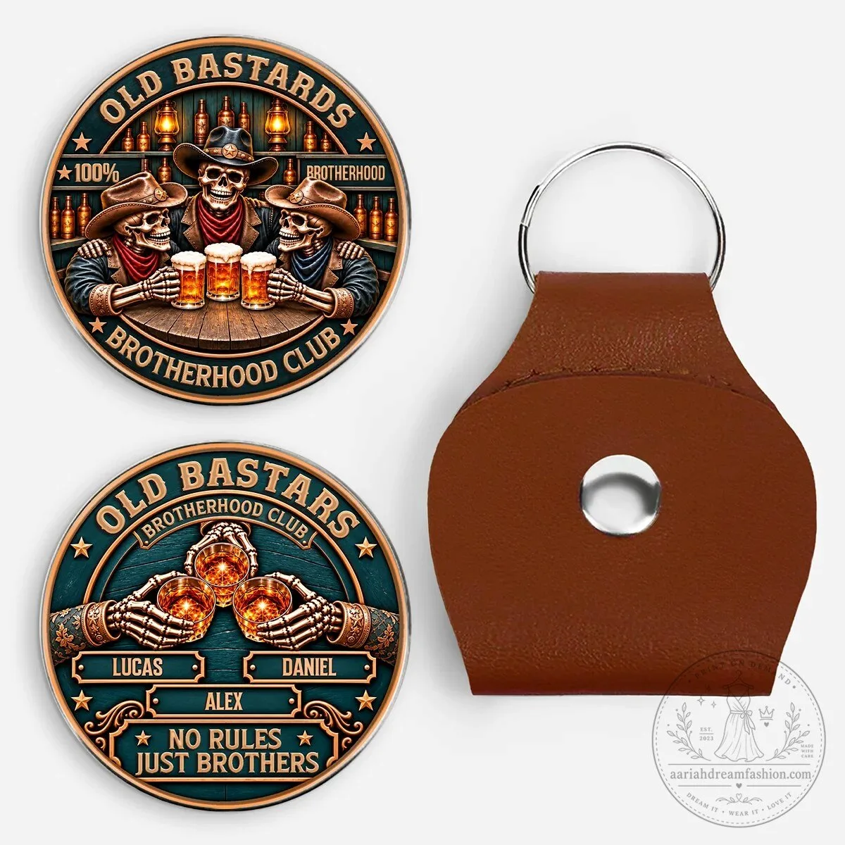 Old Bastards Brotherhood Club Personalized Pocket Hug Coin Keychain