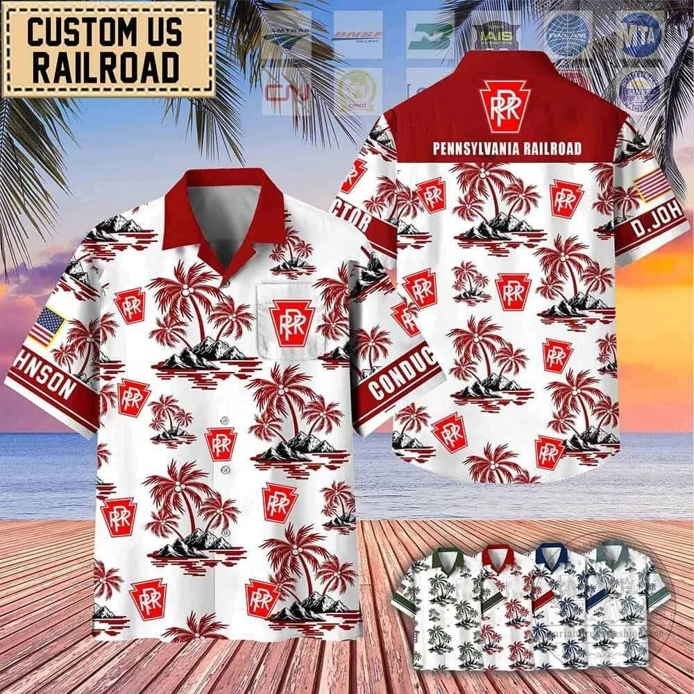 Pennsylvania Railroad Palm Trees Hawaiian Shirt