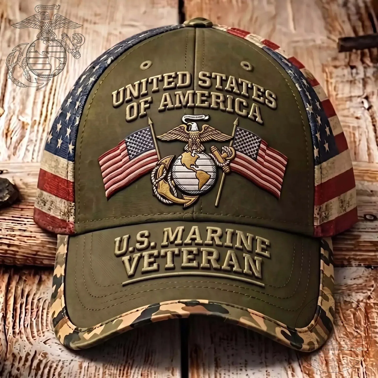 United States Marine Corps Veteran Military American Flag Camouflage Cap Hat