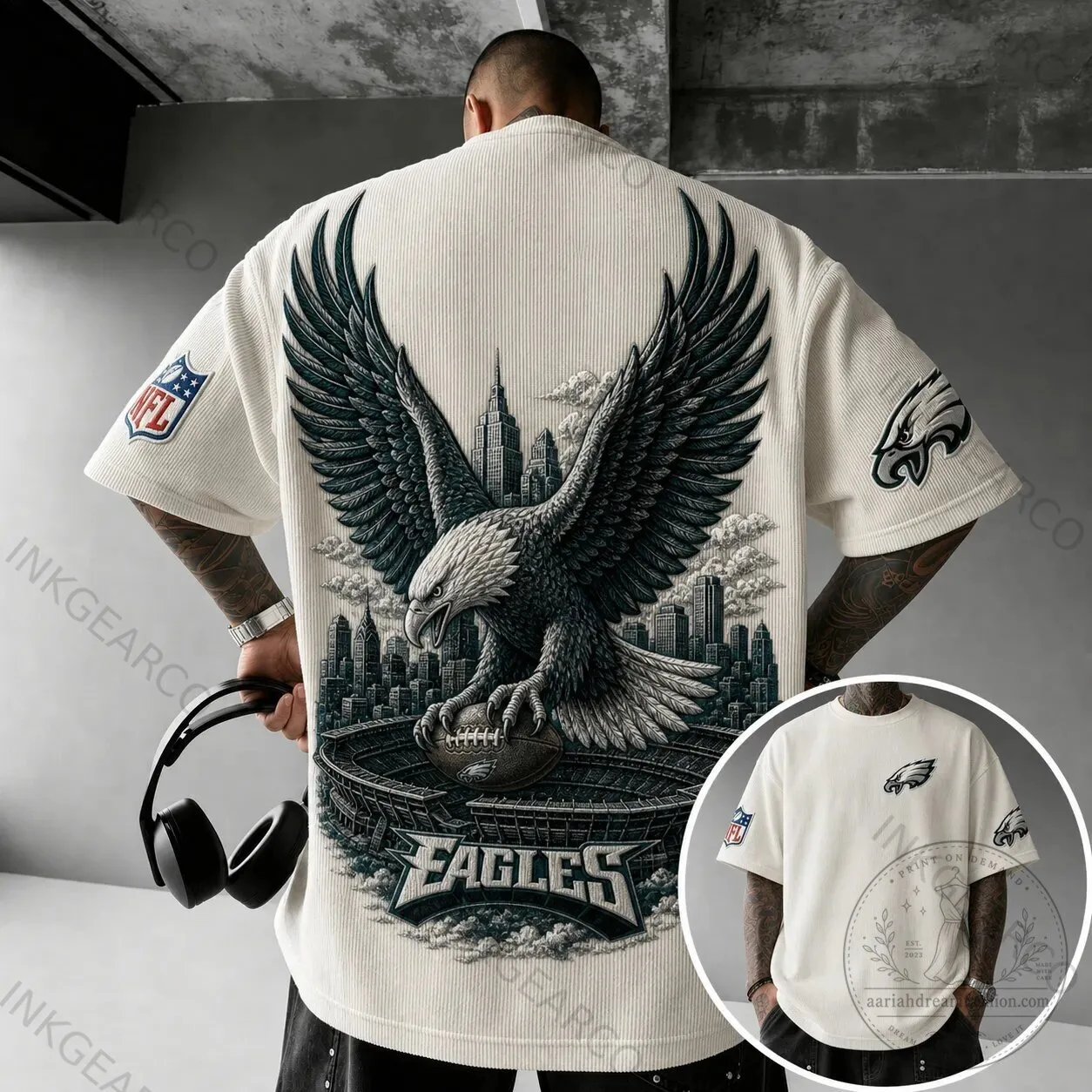 Philadelphia Eagles NFL Football Team Logo White Oversized T-Shirt