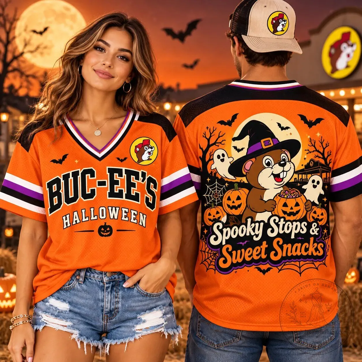 Buc-ee's Halloween Witch Beaver Spooky Stops Sweet Snacks Baseball Jersey
