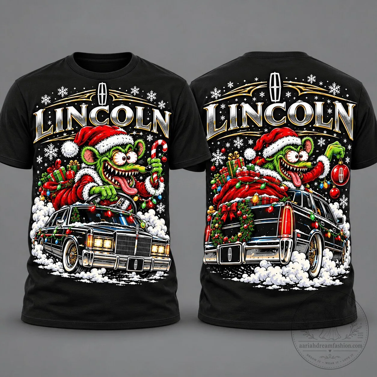 Lincoln Christmas Classic Car Santa Grinch Holiday T-Shirt