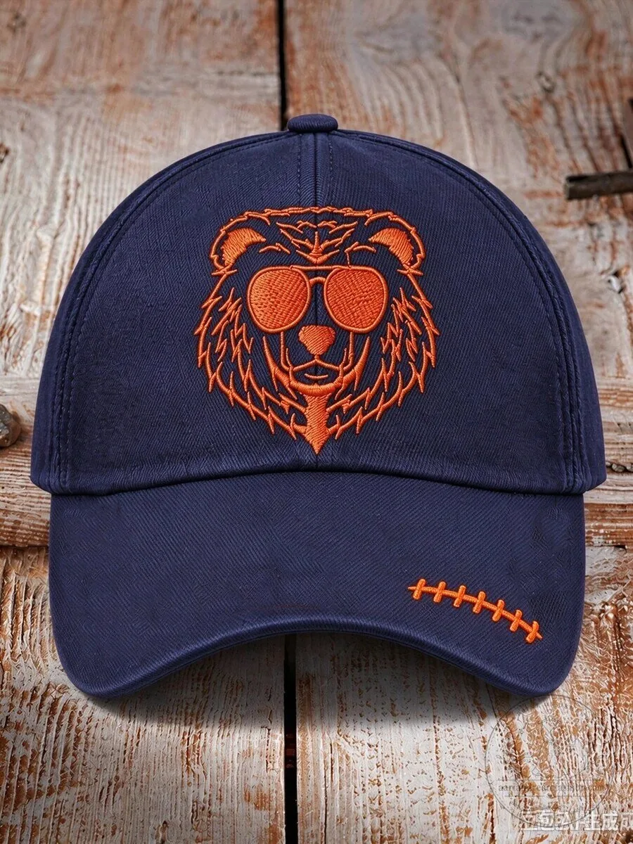 Chicago Football Bear Mascot Embroidered Navy Blue Adjustable Baseball Cap Hat