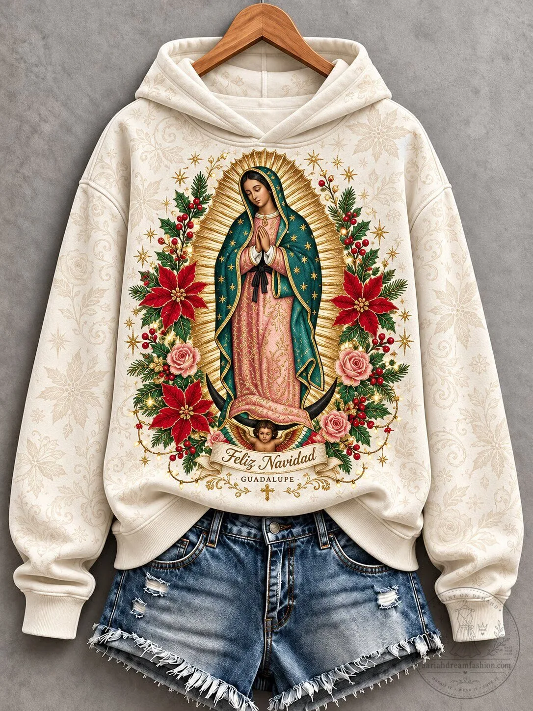 Our Lady of Guadalupe Feliz Navidad Christmas Holiday Hoodie