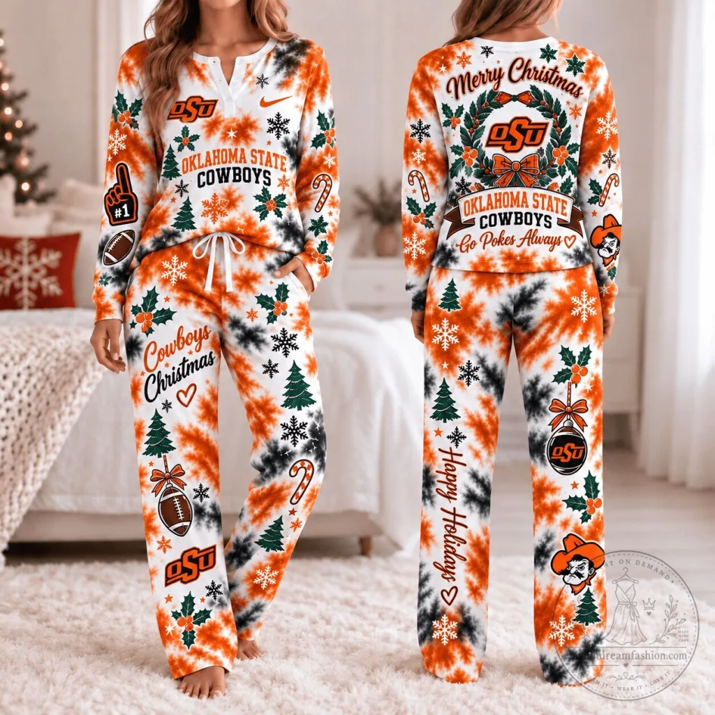 Oklahoma State Cowboys Christmas Tie-Dye Pajamas Set for Women Oklahoma State Cowboys Christmas Tie-Dye Pajamas Set for Women