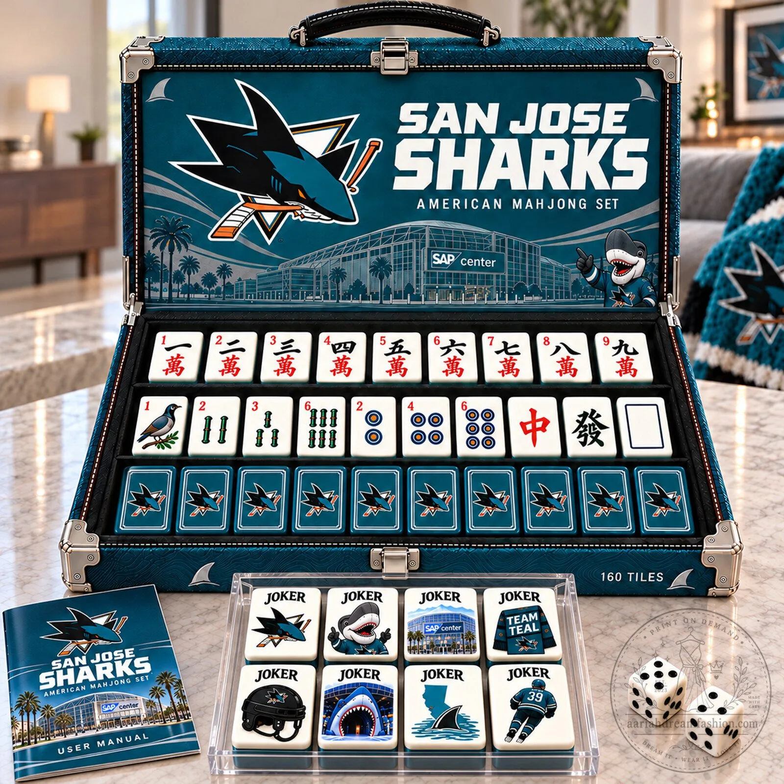 San Jose Sharks American Mahjong Game Set with 160 Tiles