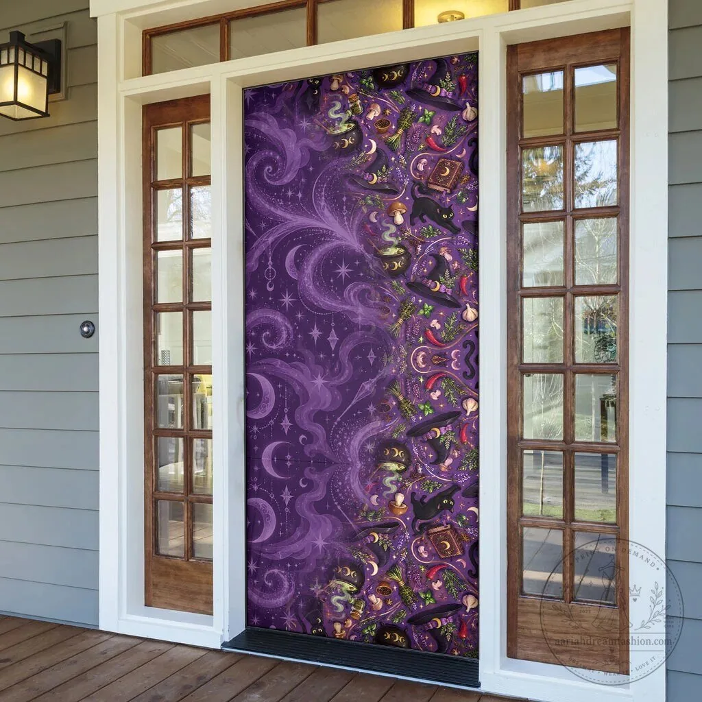 Mystical Wiccan Magic Herb Cauldron Black Cat Door Cover 8 Mystical Wiccan Magic Herb Cauldron Black Cat Door Cover