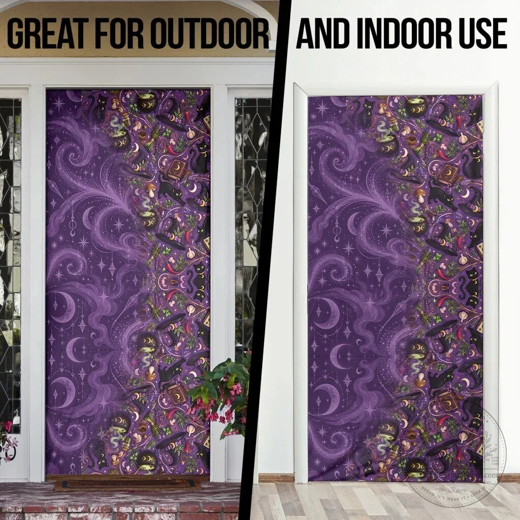 Mystical Wiccan Magic Herb Cauldron Black Cat Door Cover 11 Mystical Wiccan Magic Herb Cauldron Black Cat Door Cover