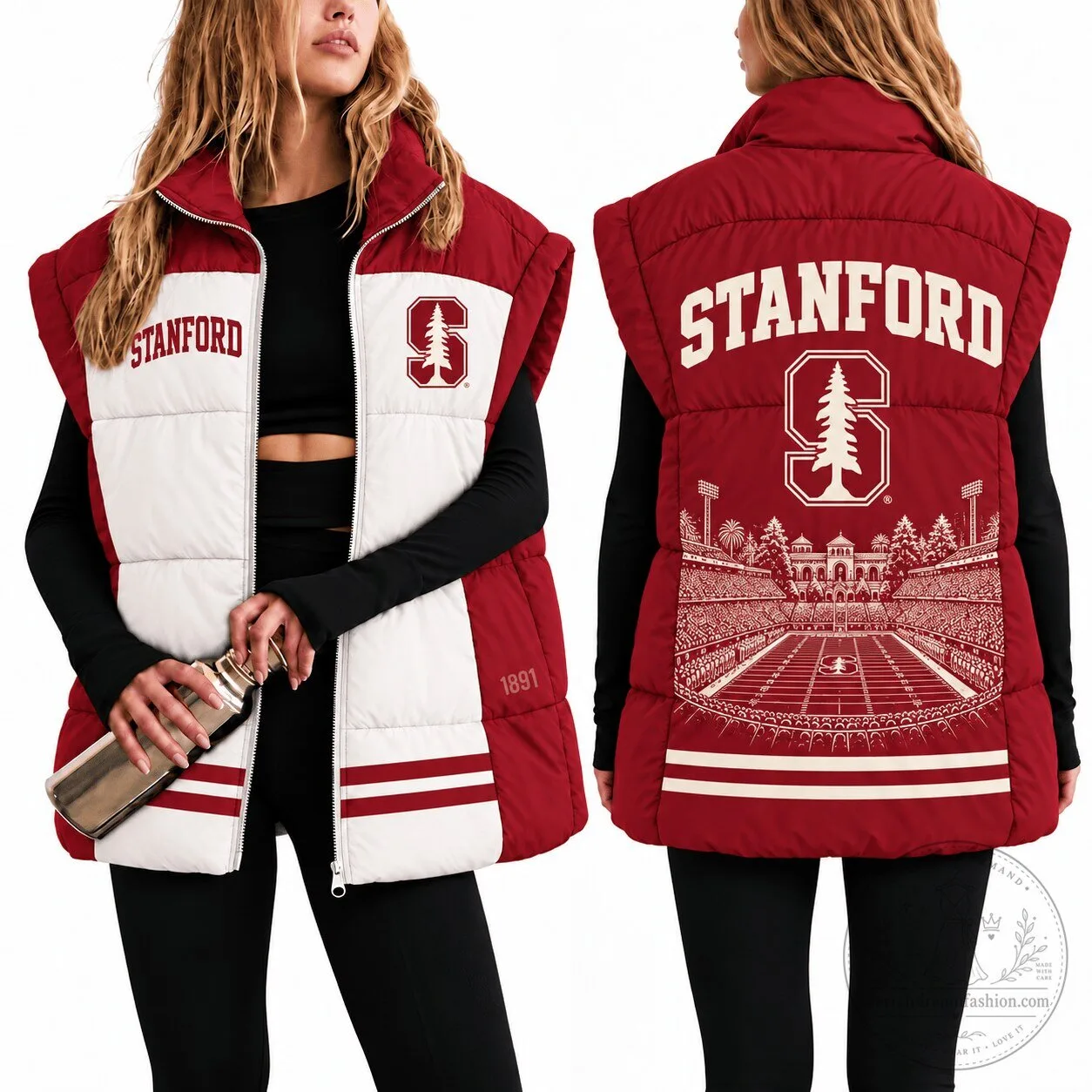 Stanford Cardinal Women's Puffer Vest, Full Zip Sleeveless Jacket for Women
