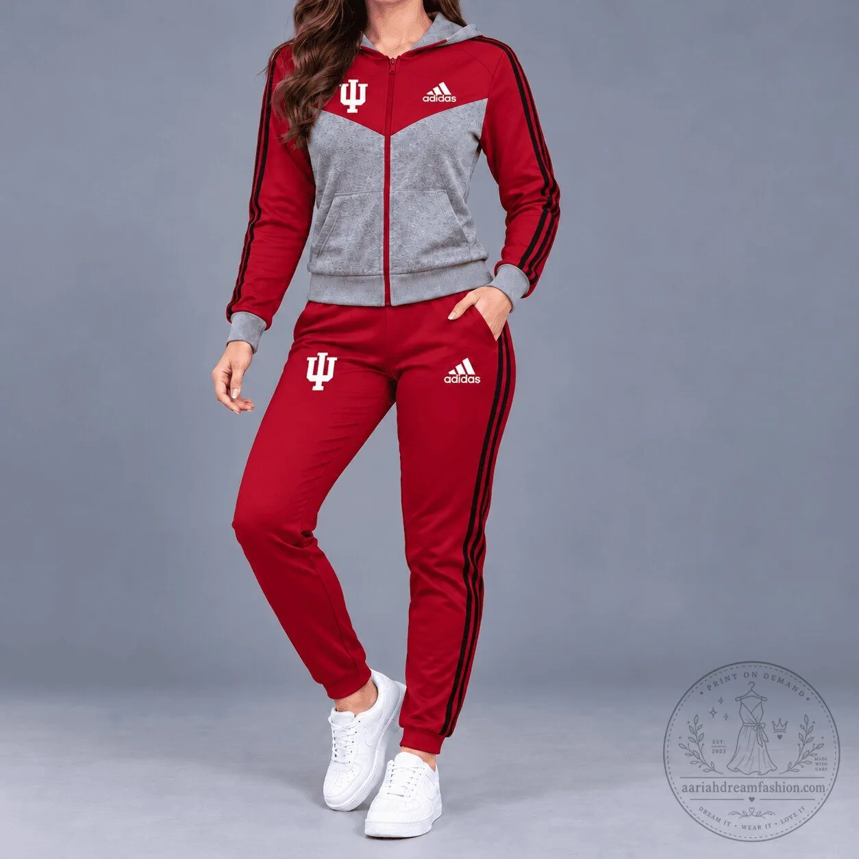 Indiana Hoosiers Adidas Full Zip Hoodie and Jogger Pants Set