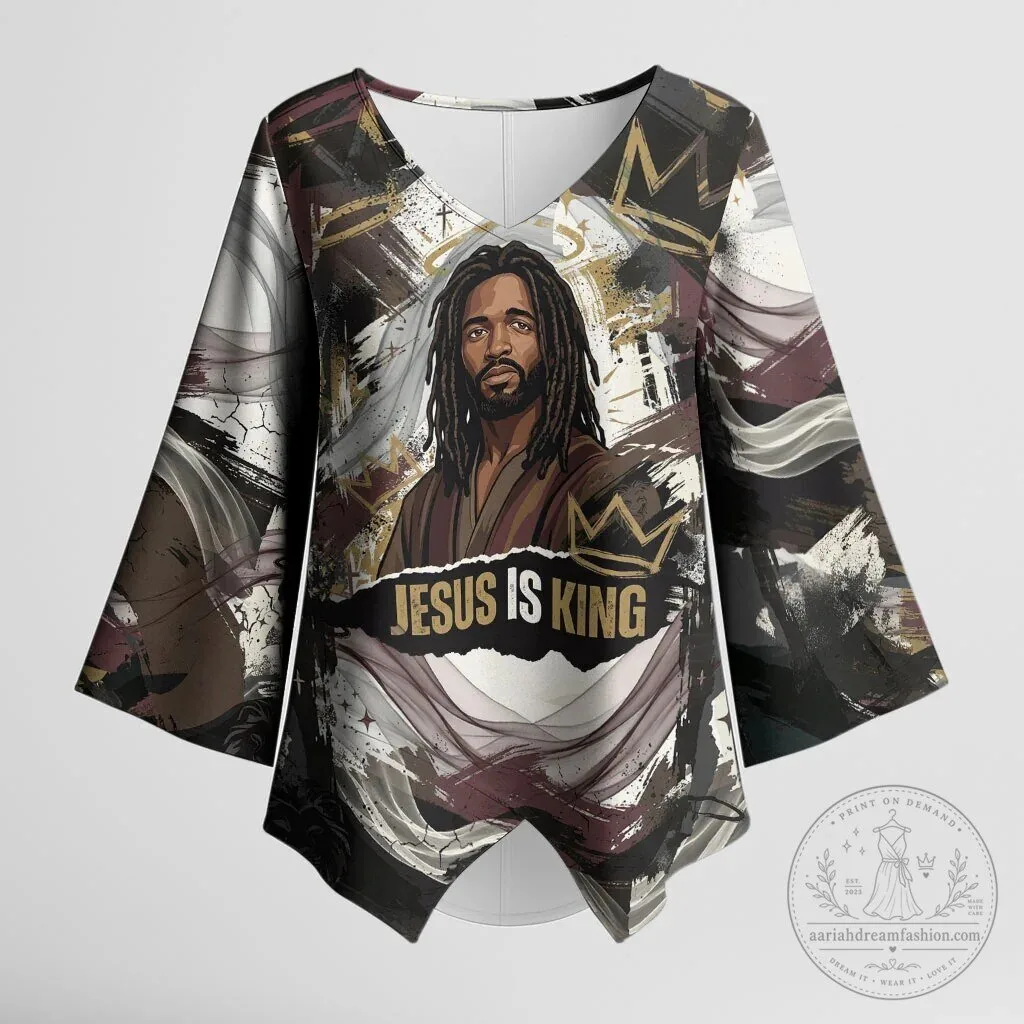 Jesus Is King Lion of Judah African American Religious Faith Kimono Sleeve Blouse
