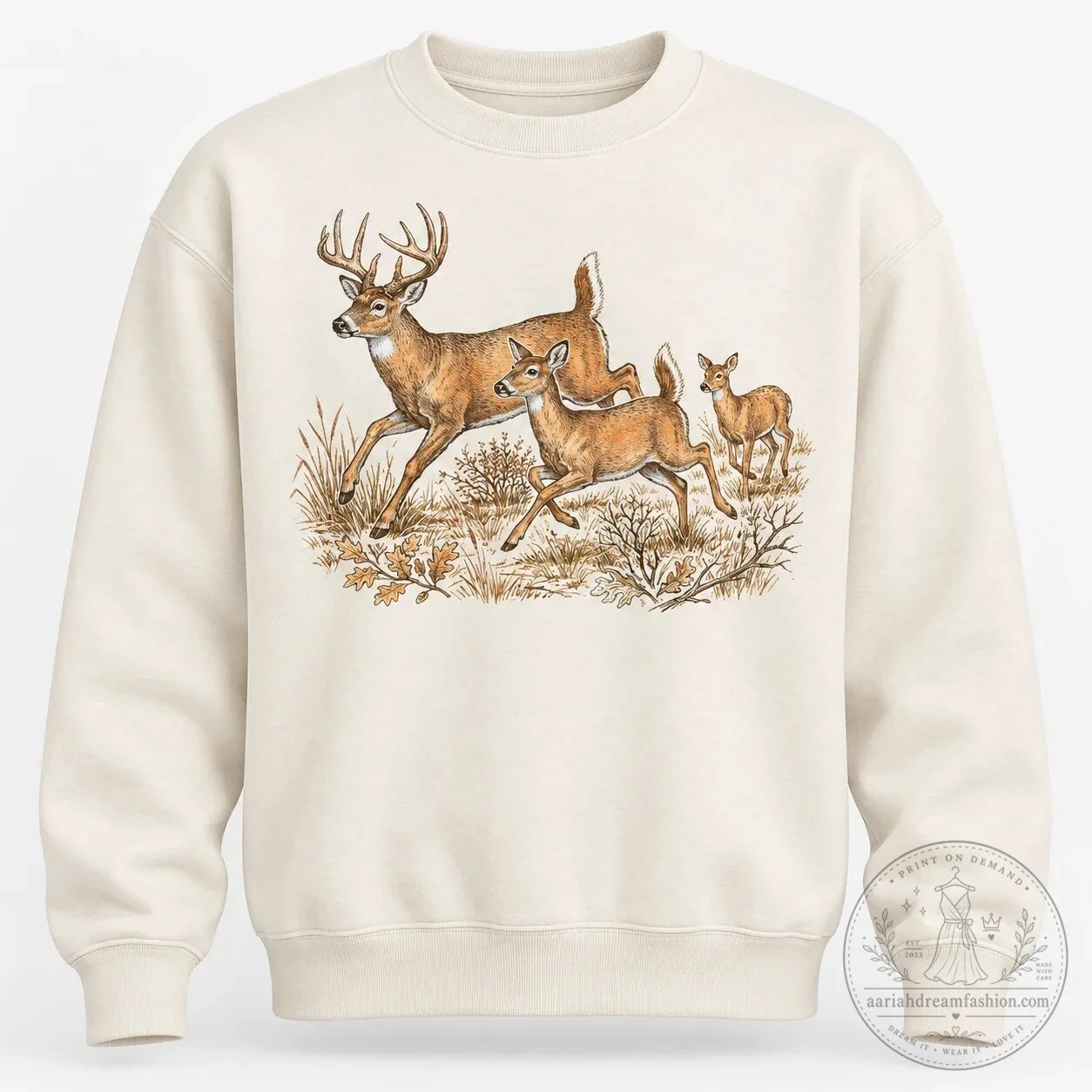Vintage Buck Doe Fawn Deer Family Running Through Forest Hoodie 11 Vintage Buck Doe Fawn Deer Family Running Through Forest Hoodie