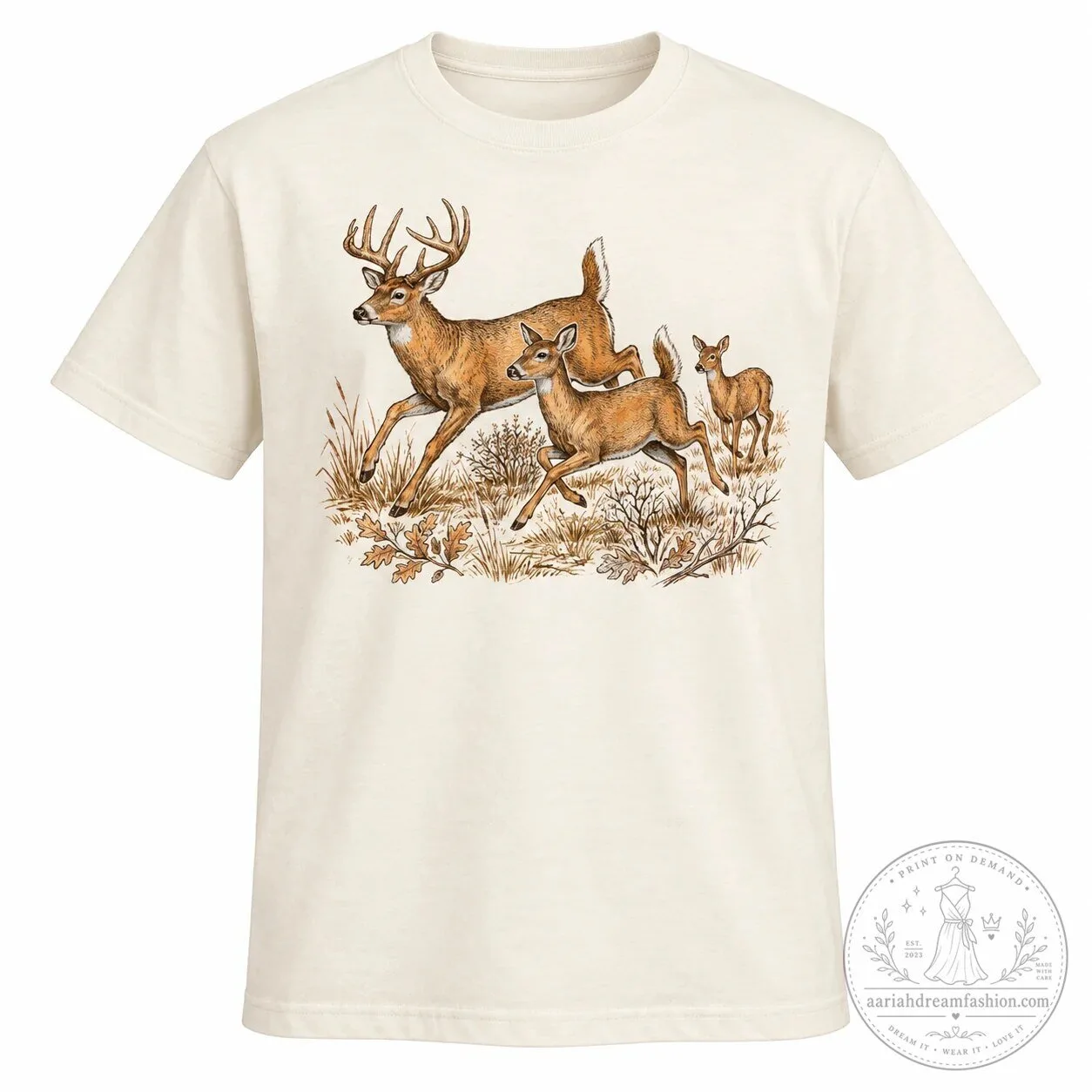 Vintage Buck Doe Fawn Deer Family Running Through Forest Hoodie 13 Vintage Buck Doe Fawn Deer Family Running Through Forest Hoodie