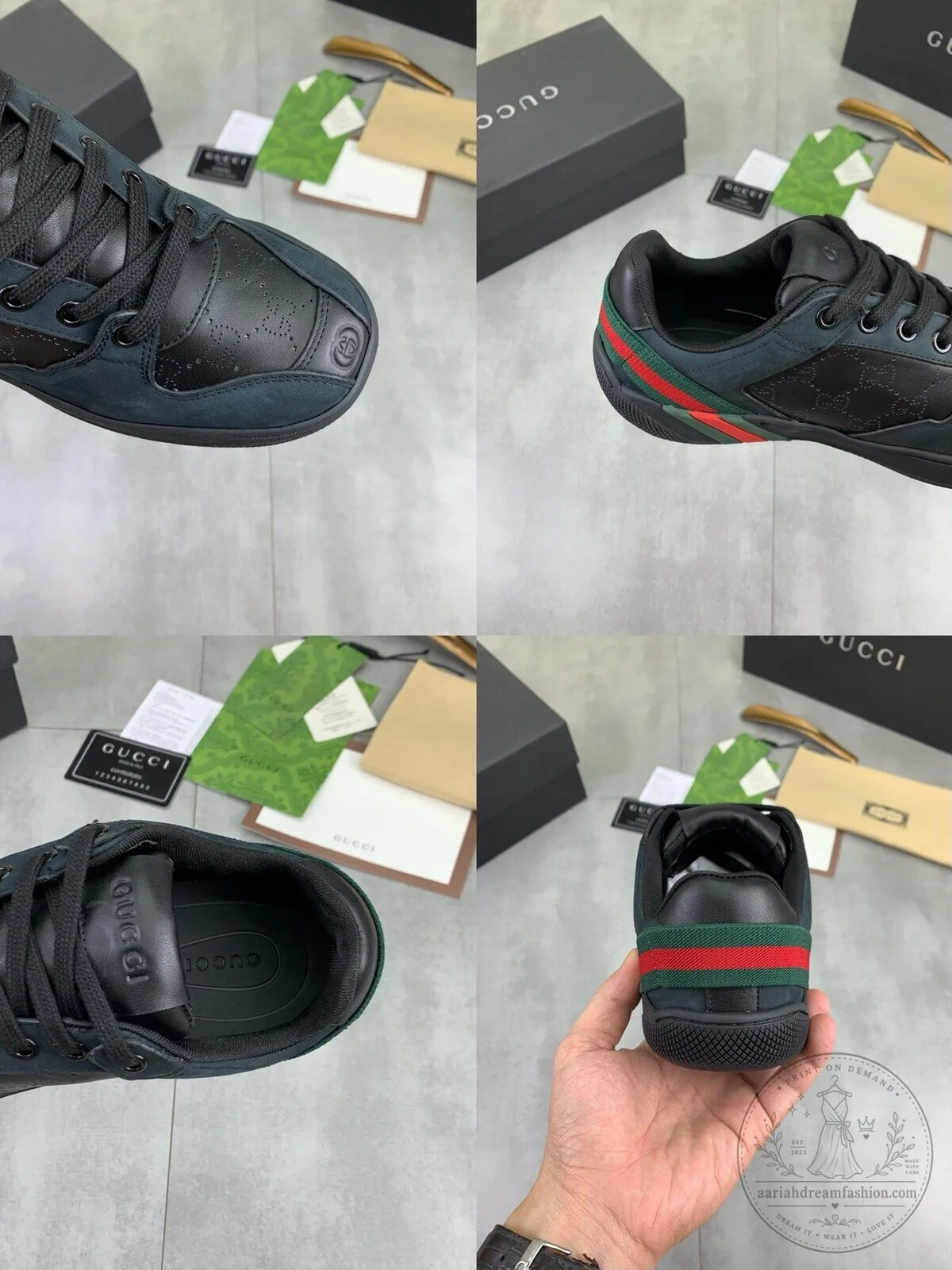 Gucci Black Leather Low Top Sneakers with Signature Web Stripe Detail 12 Gucci Black Leather Low Top Sneakers with Signature Web Stripe Detail
