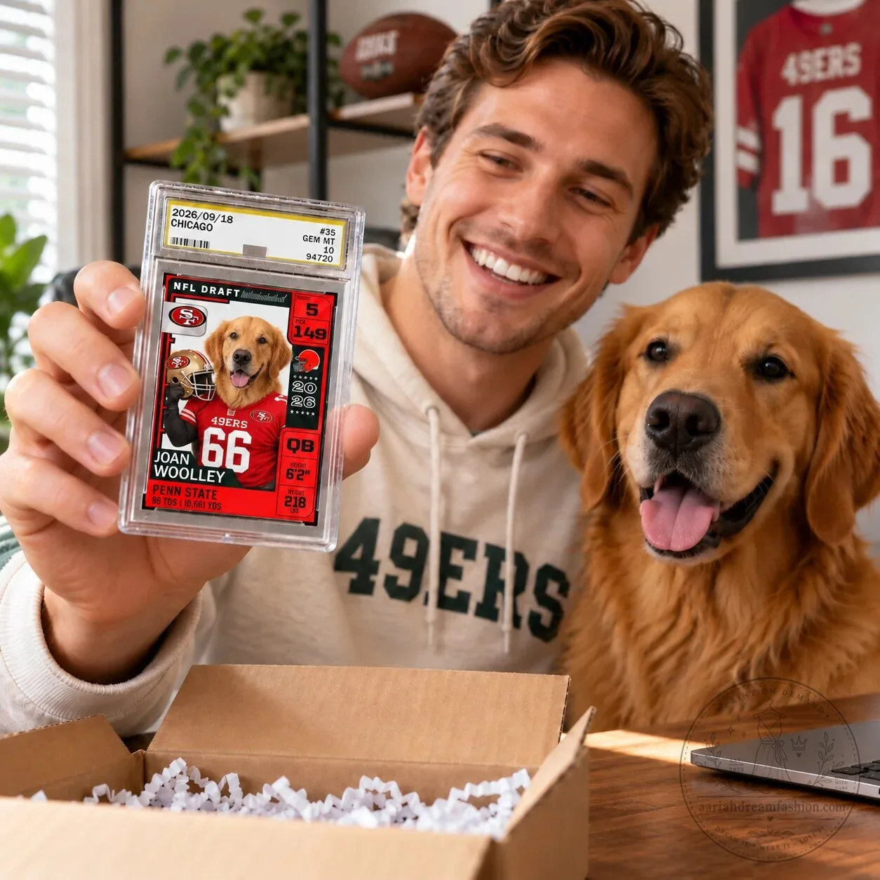 Personalized San Francisco 49ers Football Pet Head Trading Card, Custom Player Card Gift