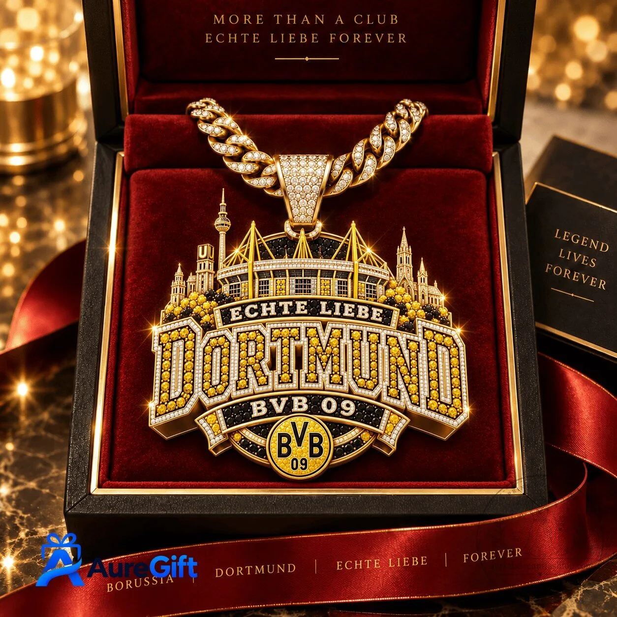 Borussia Dortmund Football Club Stadium Logo Diamond Plate Necklace