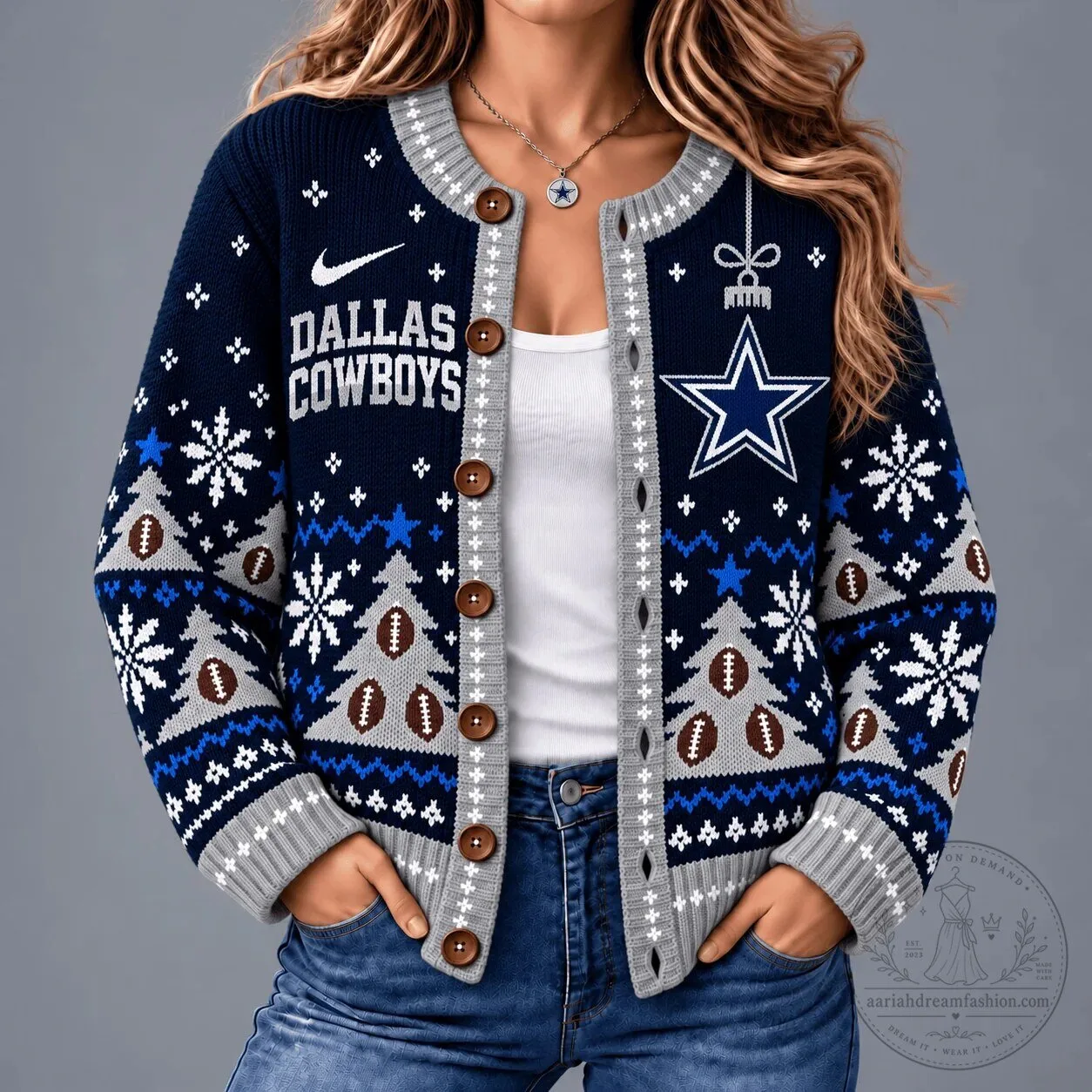 Dallas Cowboys Christmas Holiday Snowflakes Football Ugly Sweater Cardigan