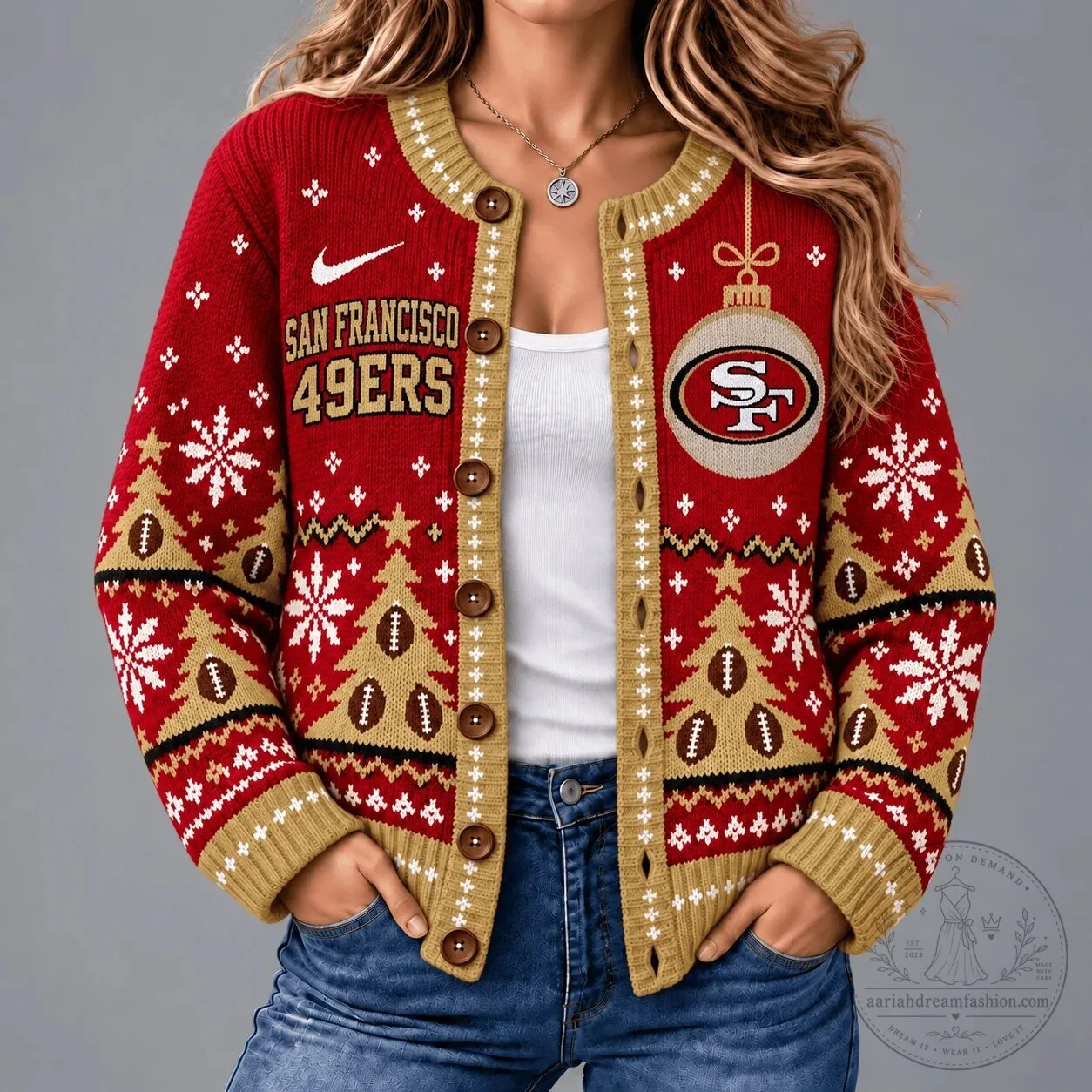 San Francisco 49ers Christmas Holiday Ugly Sweater Cardigan for Women