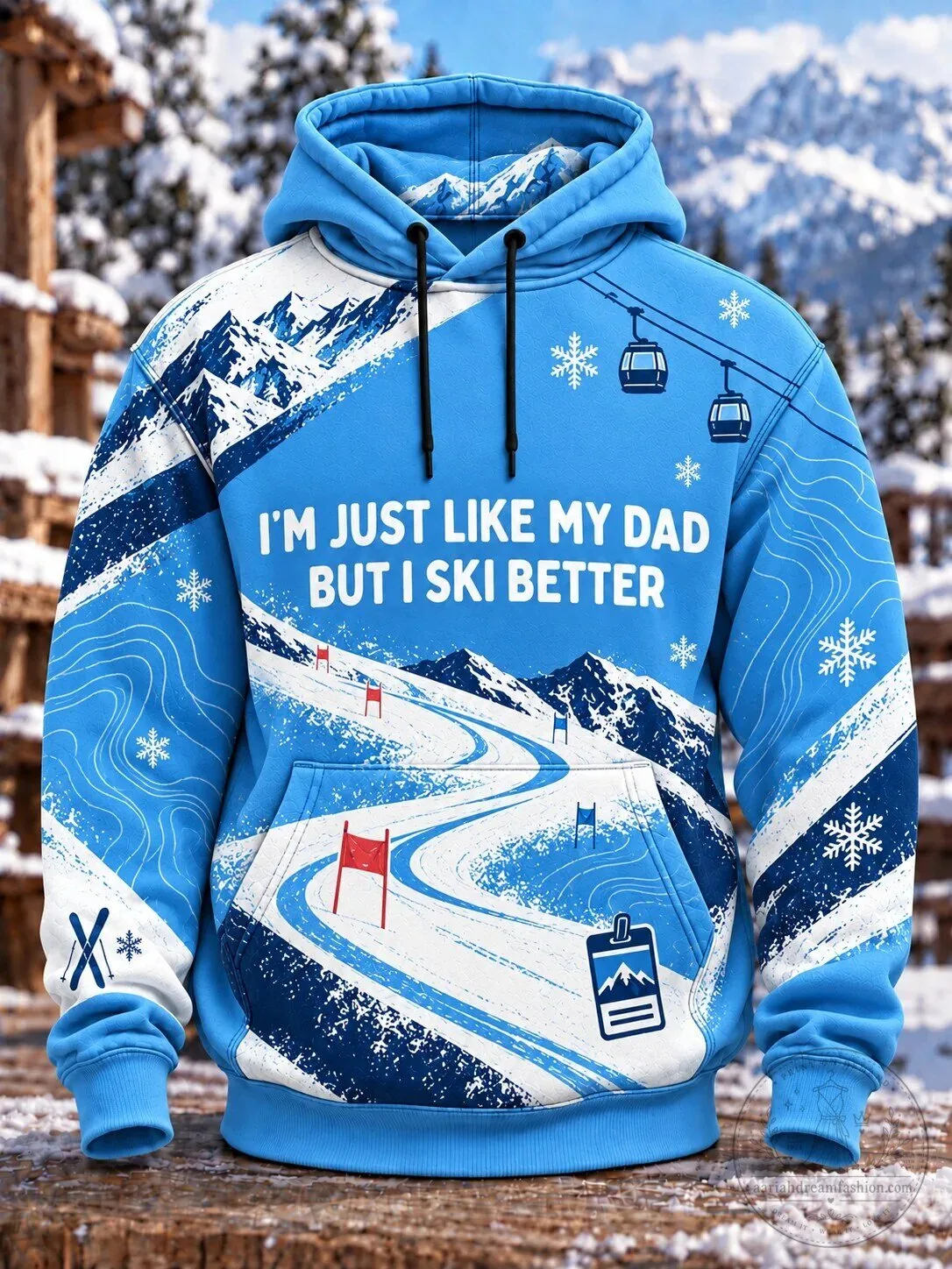 Skiing Dad Humor Winter Sports Snow Mountain Graphic Hoodie