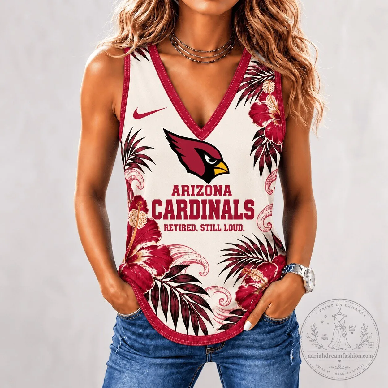 Arizona Cardinals Retired Still Loud Tropical Floral Sleeveless Tank Top 3 Arizona Cardinals Retired Still Loud Tropical Floral Sleeveless Tank Top