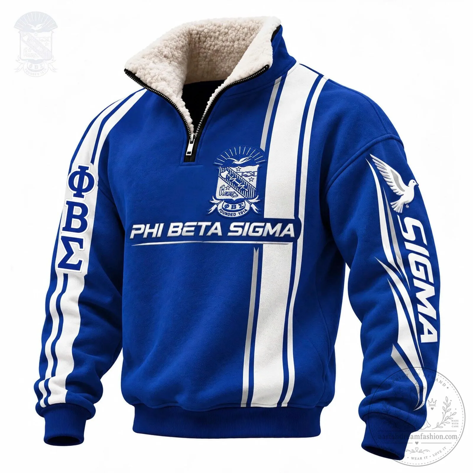 Sherpa Lined Pullover Sweatshirt with Quarter Zip for Phi Beta Sigma Fraternity