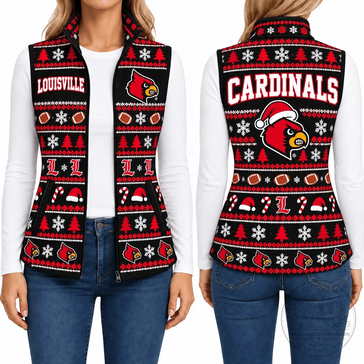 Louisville Cardinals Ugly Christmas Sweater Style Sleeveless Fleece Jacket