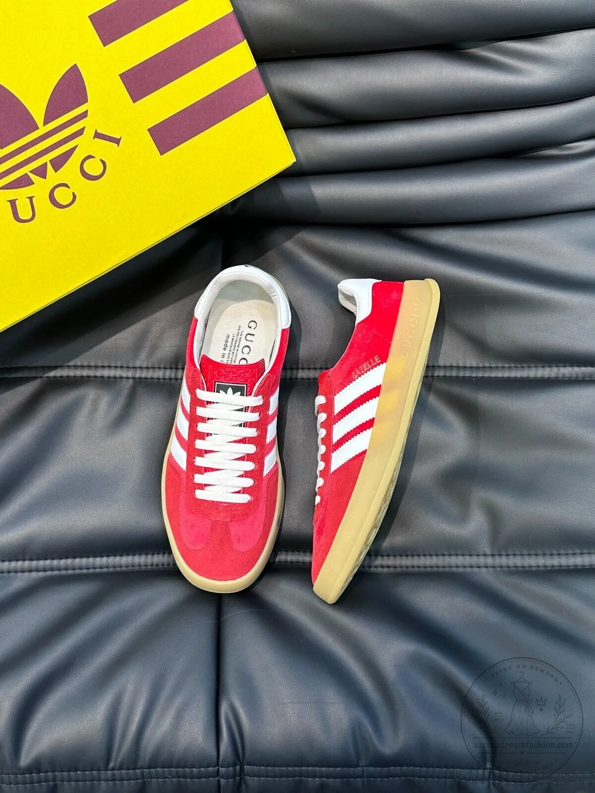 Gucci Adidas Gazelle Red Suede White Stripes Sneakers 6 Gucci Adidas Gazelle Red Suede White Stripes Sneakers