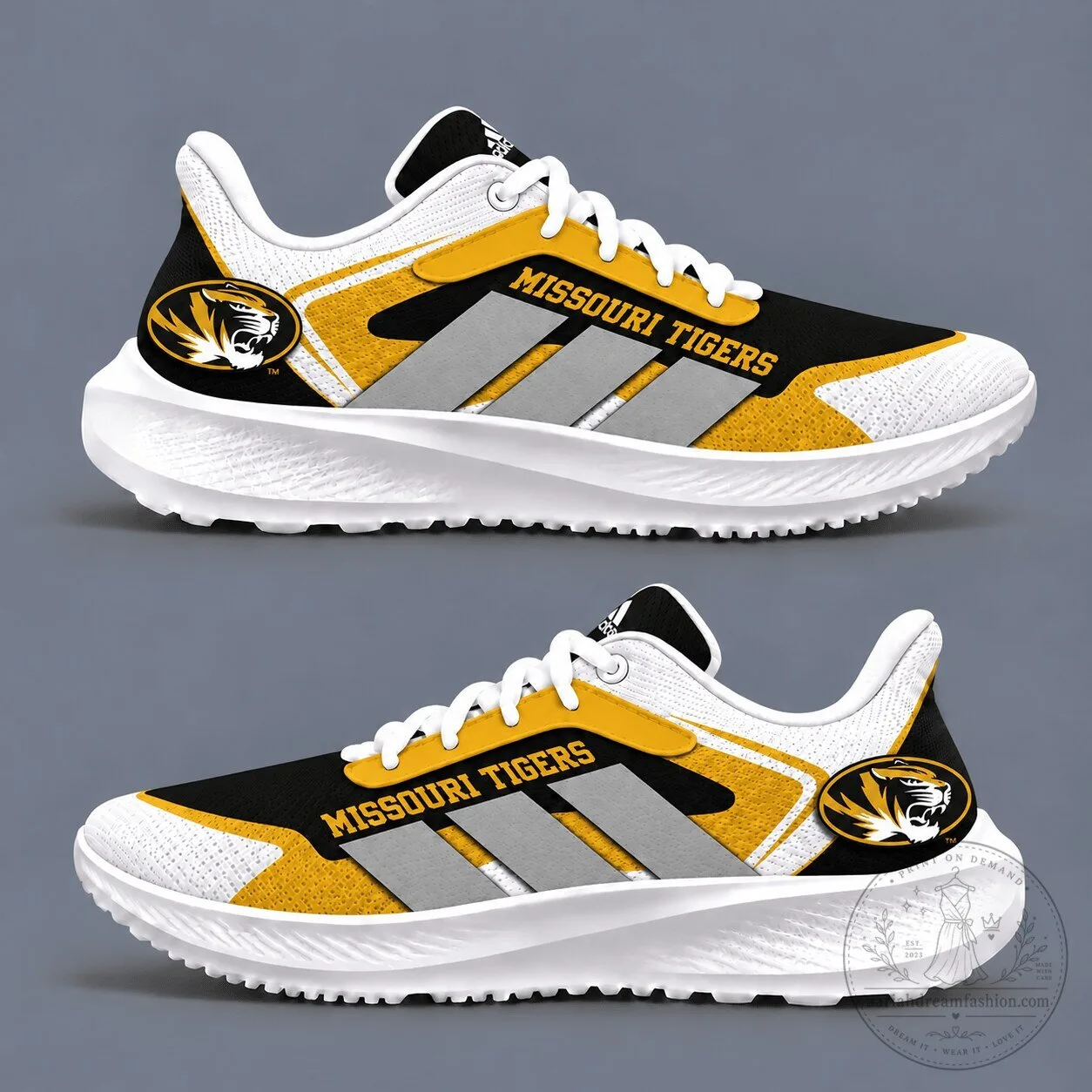Missouri Tigers NCAA College Team Logo Black and Gold Running Shoes