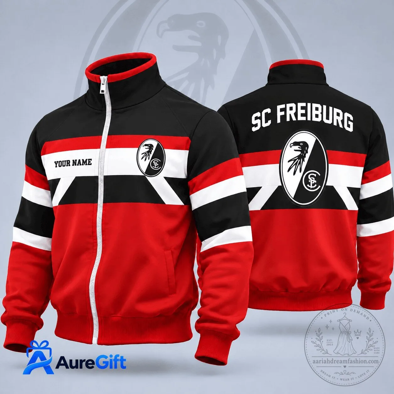SC Freiburg Bundesliga Personalized Name Stand Collar Track Jacket 2 SC Freiburg Bundesliga Personalized Name Stand Collar Track Jacket