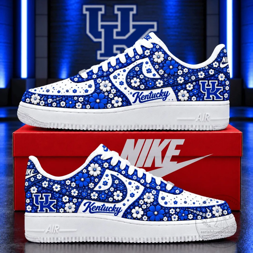 Kentucky Wildcats Floral Pattern White and Blue Custom Designed Shoes Kentucky Wildcats Floral Pattern White and Blue Custom Designed Shoes
