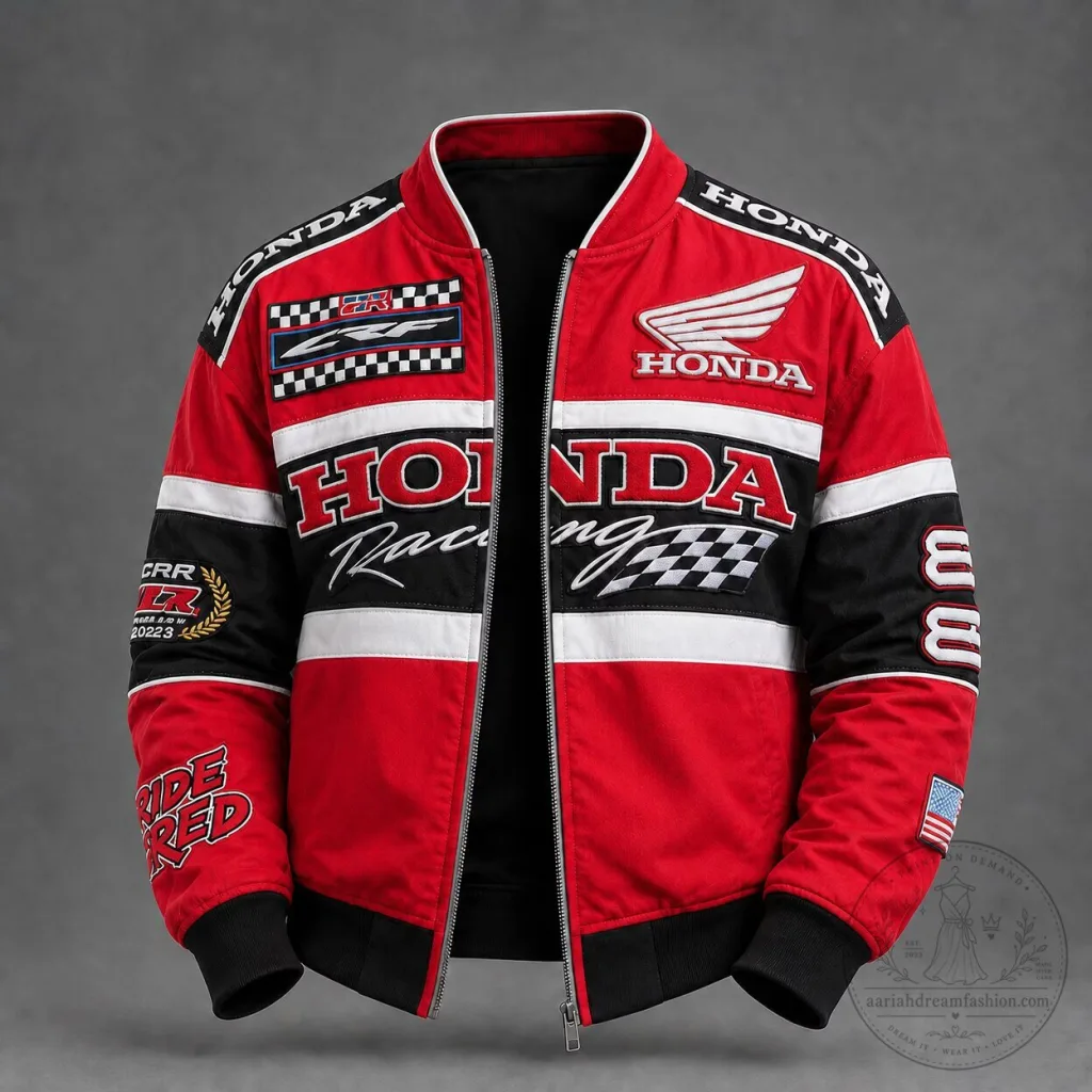 Honda Racing Motorcycle Bomber Jacket, Vintage Biker Streetwear Coat Honda Racing Motorcycle Bomber Jacket, Vintage Biker Streetwear Coat