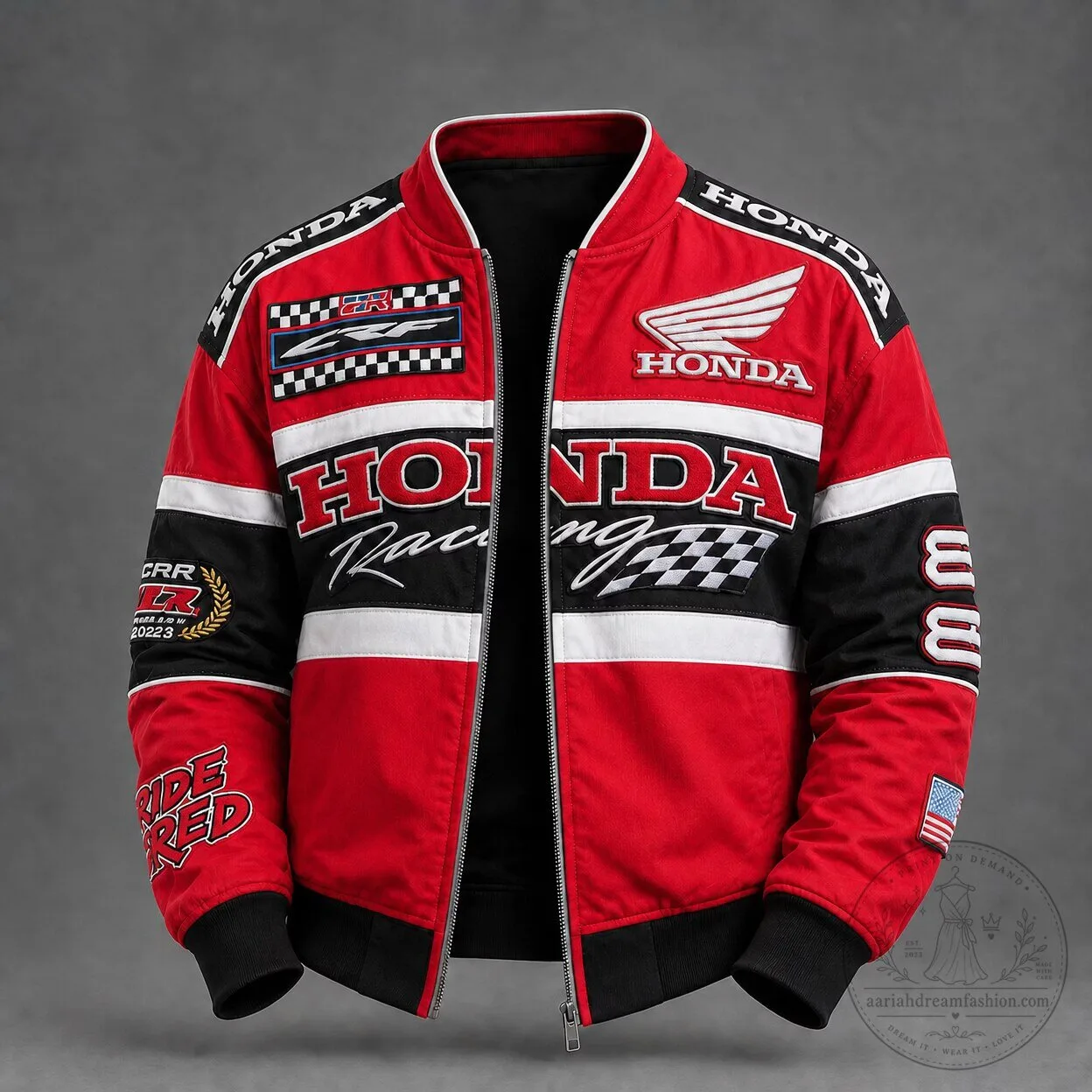 Honda Racing Motorcycle Bomber Jacket, Vintage Biker Streetwear Coat 4 Honda Racing Motorcycle Bomber Jacket, Vintage Biker Streetwear Coat