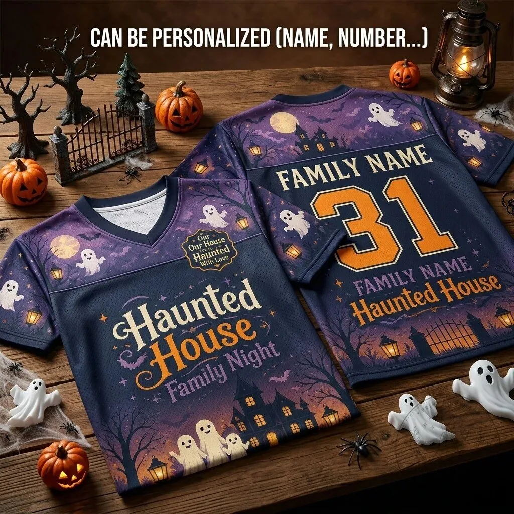 Personalized Haunted House Family Night Halloween Football Jersey