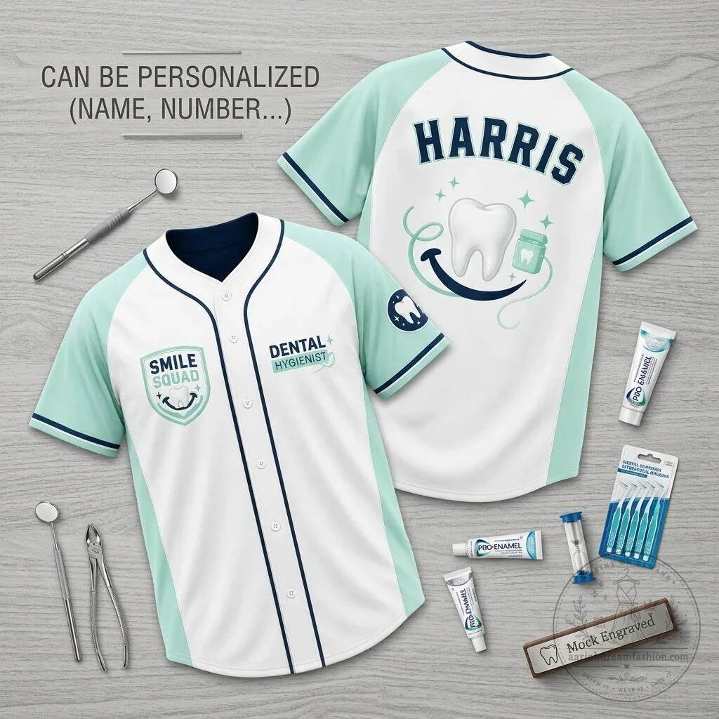 Personalized Dental Hygienist Smile Squad Baseball Jersey Custom Name