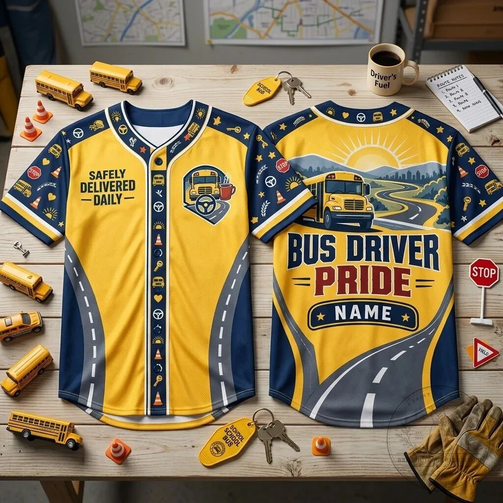 School Bus Driver Pride Safely Delivered Daily Custom Name Baseball Jersey