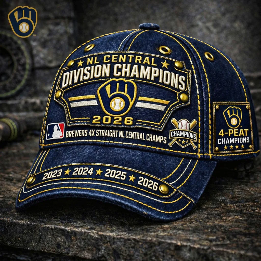 Milwaukee Brewers 2026 NL Central Division Champions 4-Peat Baseball Cap Hat Milwaukee Brewers 2026 NL Central Division Champions 4-Peat Baseball Cap Hat