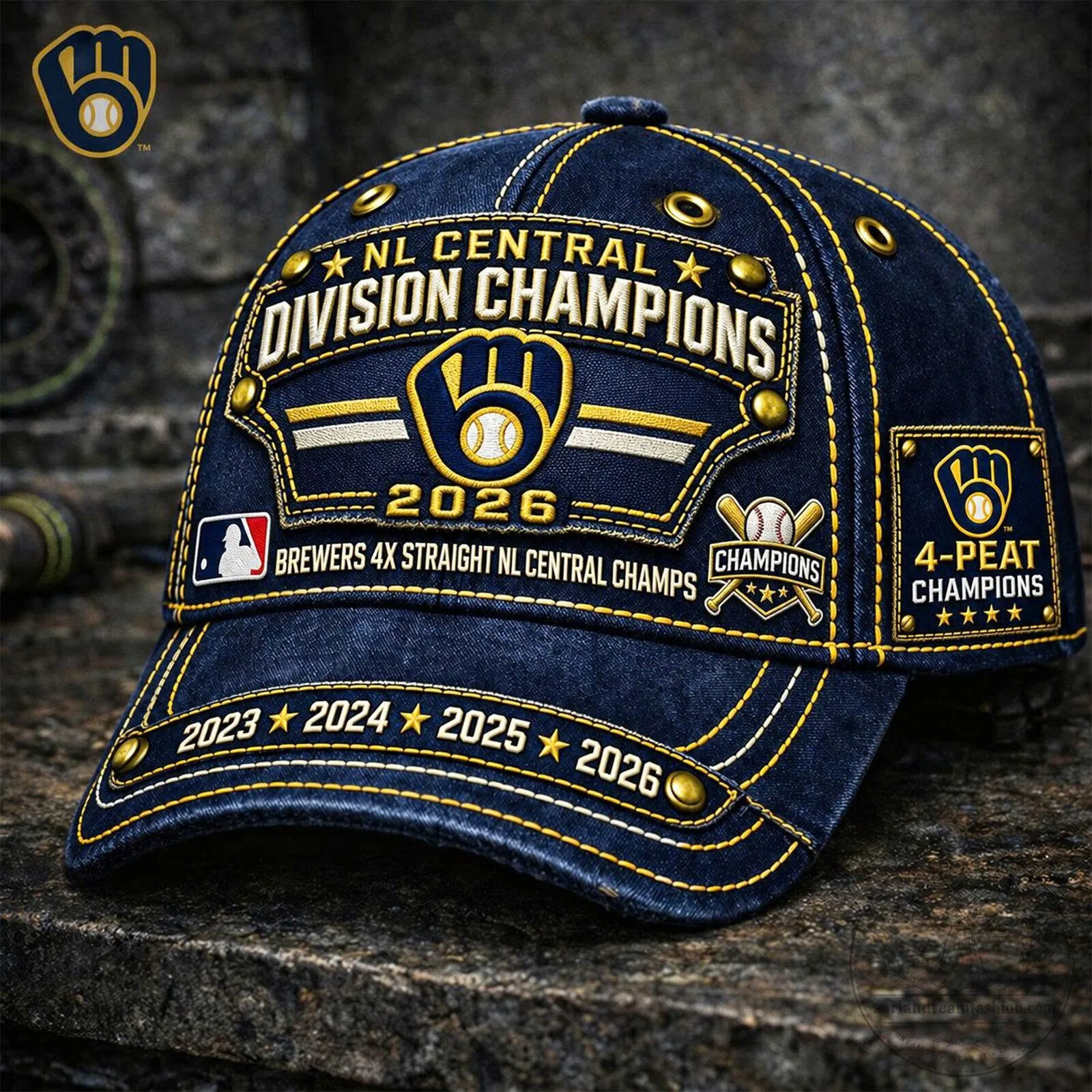 Milwaukee Brewers 2026 NL Central Division Champions 4-Peat Baseball Cap Hat