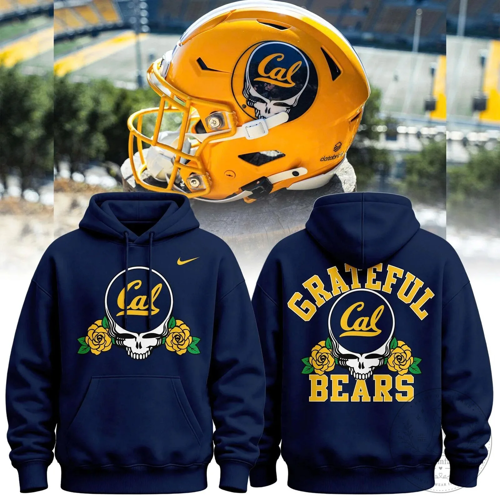 Navy Blue Hoodie Featuring Grateful Dead Bears for Cal Football Fans