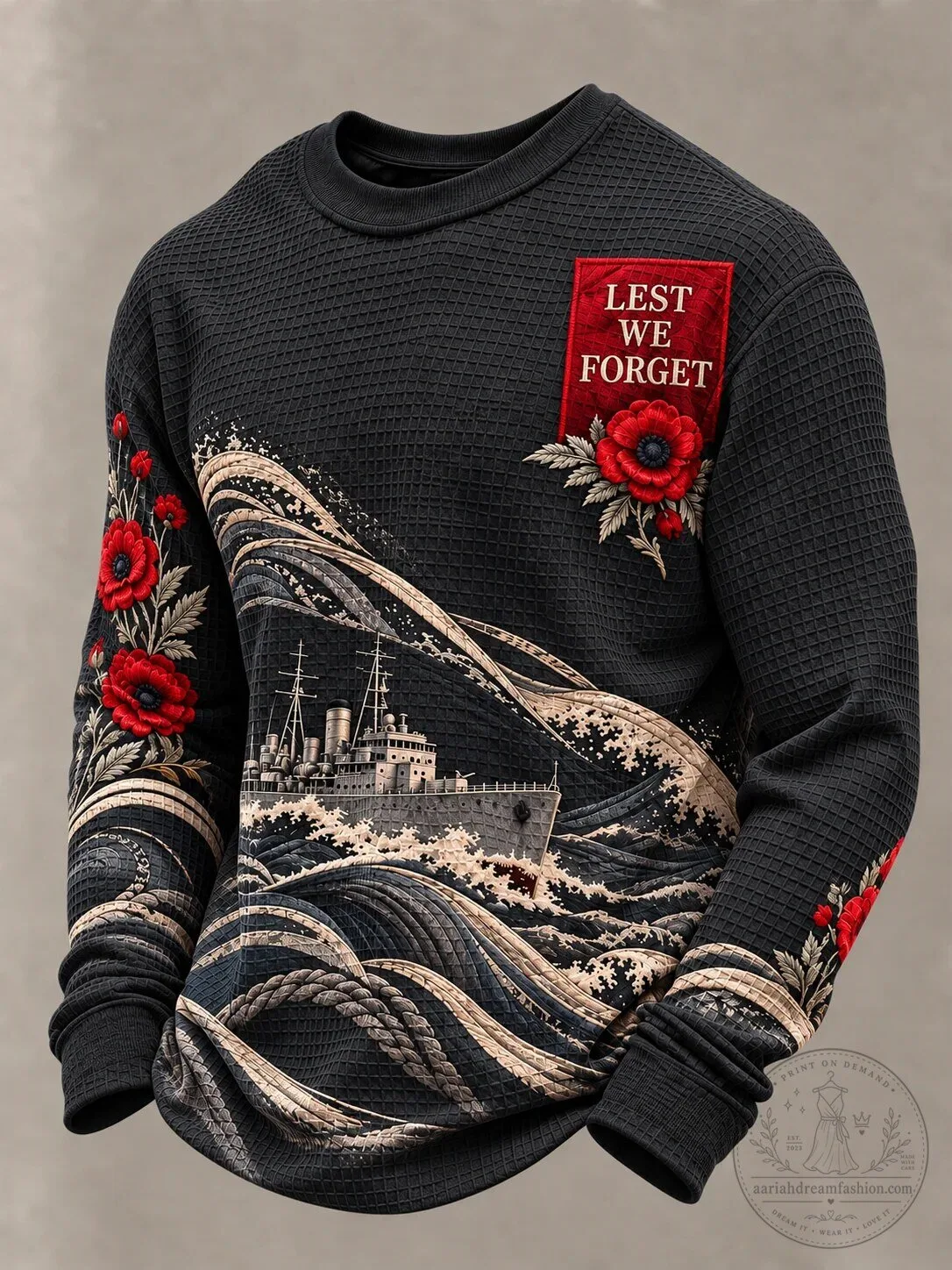 Remembrance Day Lest We Forget Poppies Waffle Knit Sweatshirt 3 Remembrance Day Lest We Forget Poppies Waffle Knit Sweatshirt