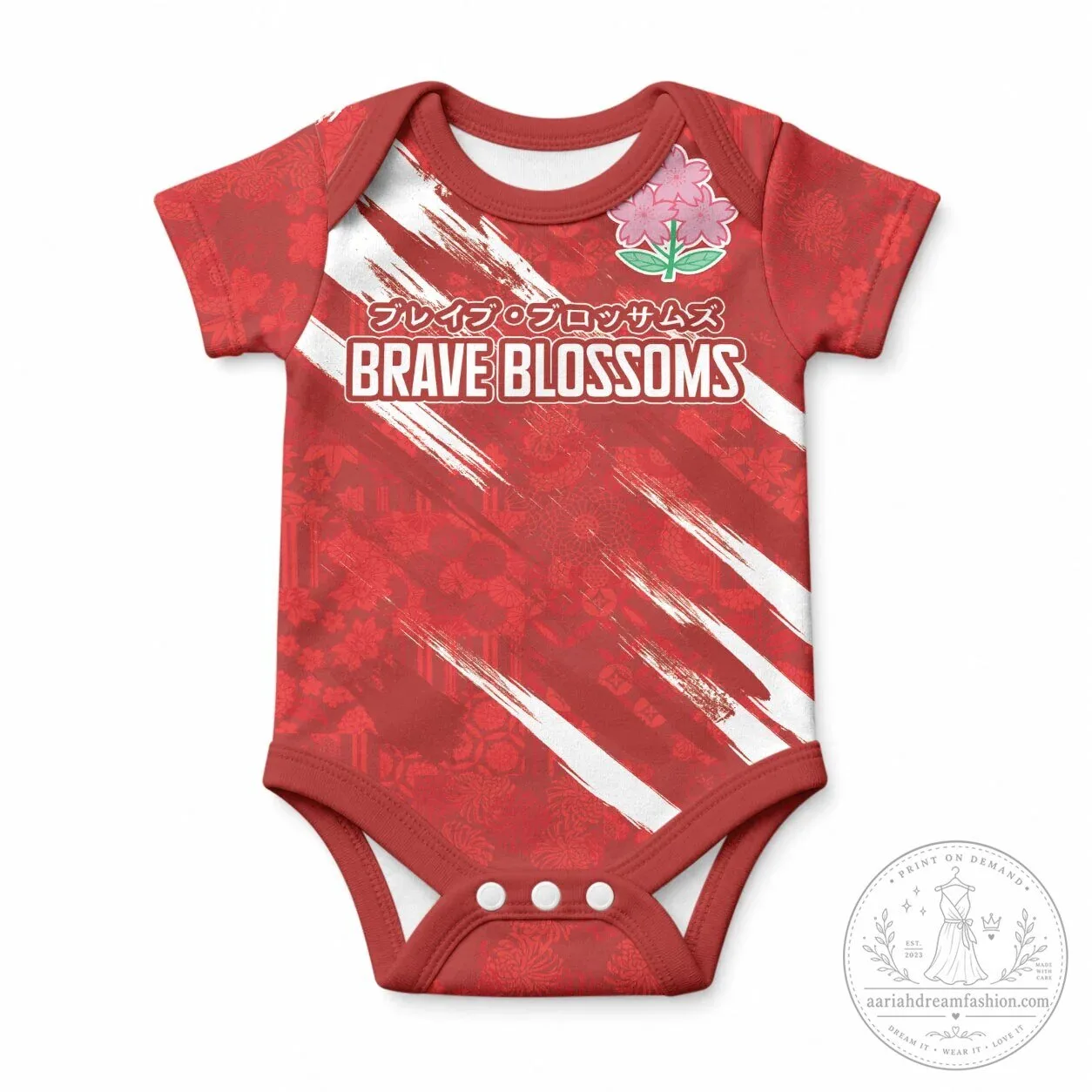 Japan Rugby Brave Blossoms Red Baby Bodysuit Infant Romper